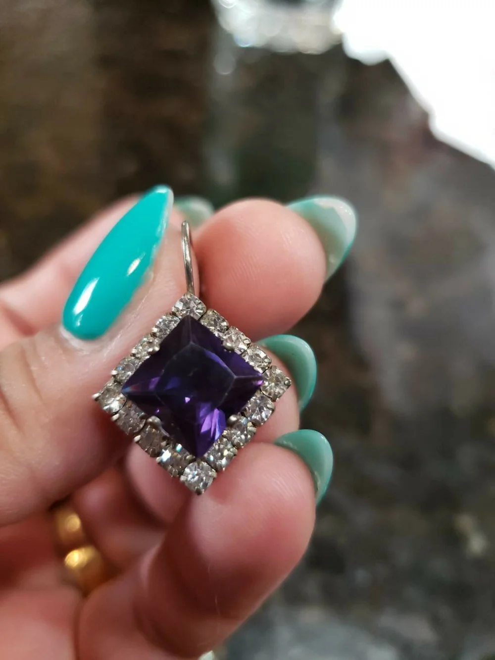 Vintage Purple Glass Drop Earrings